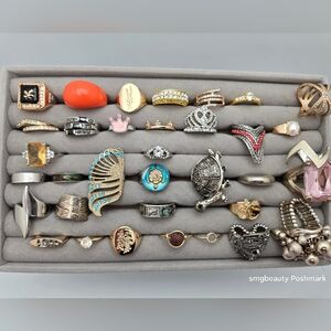 Lot of 34+ Assorted Rings Mixed Sizes & Colors Fashion Jewelry
